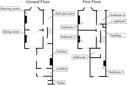 floor plan of a typical four bedroom semi-detached Victorian house ...